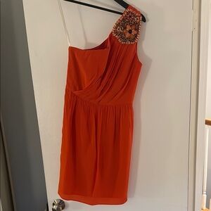 Shoshanna Orange One-Shoulder Dress with Embellished Detail (runs small)